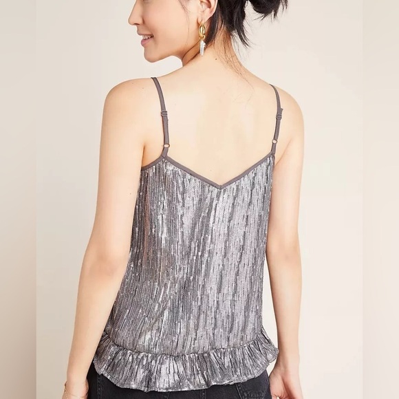Anthropologie Gray Amelie Beaded Ruffle Hem Camisole with Adjustable Straps Tank - Picture 5 of 11